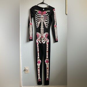Skeleton Print Bodysuit with Floral Accents